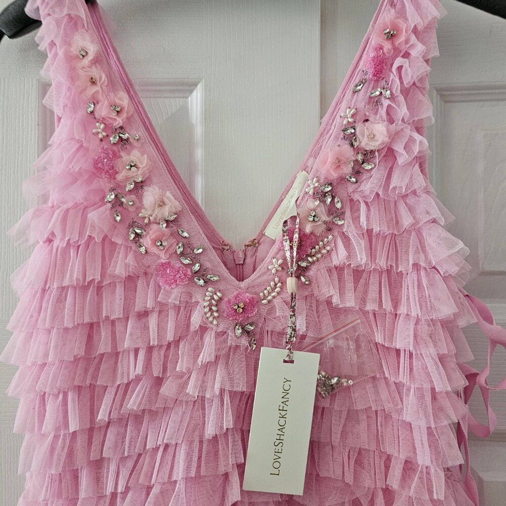 LoveShackFancy Pink Sleeveless v-Neckline Minya Mini Dress Size 4 - Picture 5 of 12